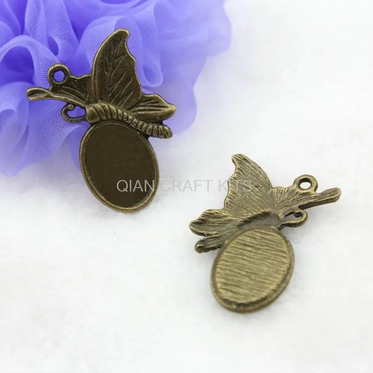 100pcs butterfly cameo base setting tray 35mm antique bronze or silver zinc alloy jewelry accessories handicraft charm pendants