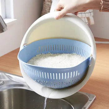 

Multi-functional Kitchen Hanging Drain Basket Double-layer Plastic Rice Friut Bowl Washing Rice Sieve Basin Storage Organizer