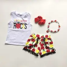 Одежда для маленьких девочек, детские школьные наряды, детский сад, камни, Белый Топ, шорты с яблоком, изысканные наряды для девочек с аксессуарами