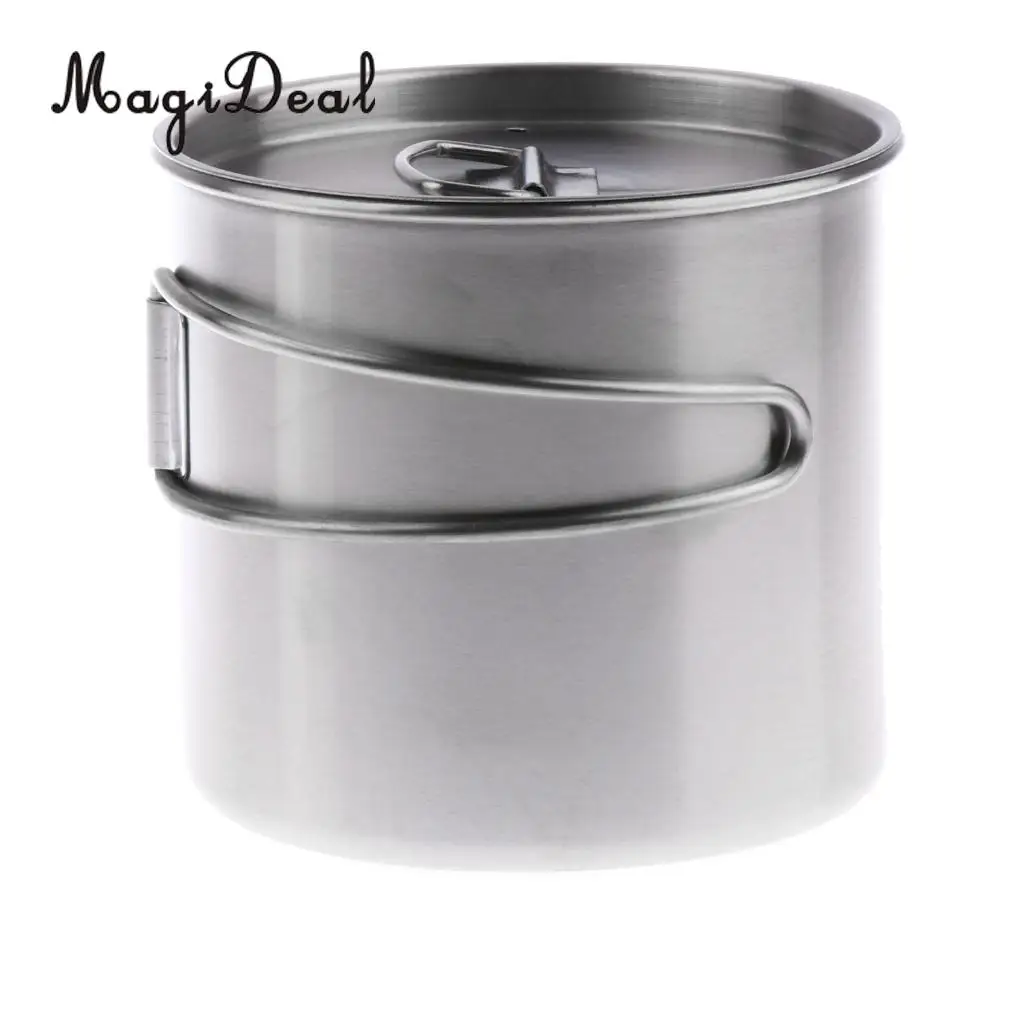 MagiDeal 500ml Outdoor Camping Cup Pot Bowl Backpacking Travel Cup Stainless Steel Camping Bowl for Picnic BBQ Accessories