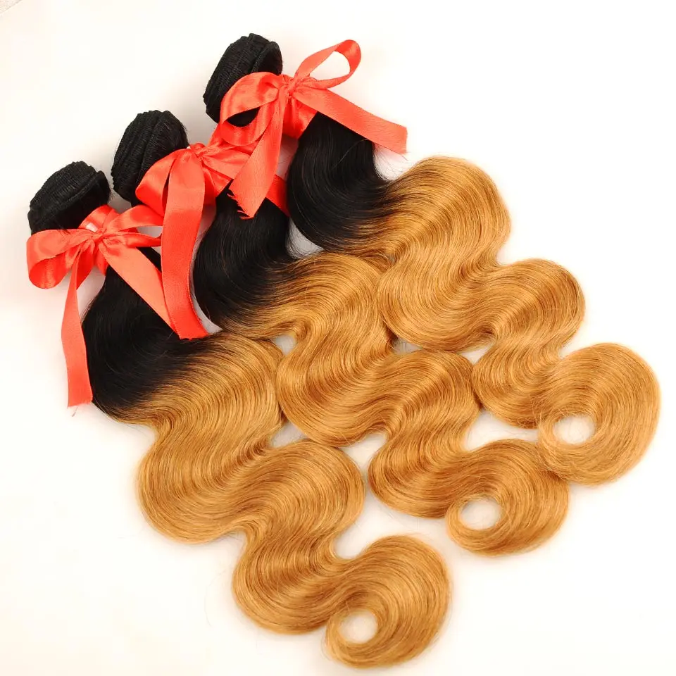 Pinshair Pre-Colored Brazilian Hair Weave Bundles With Closure Ombre T1B 27 Body Wave 3 Bundles With Closure Human Hair Non Remy (5)