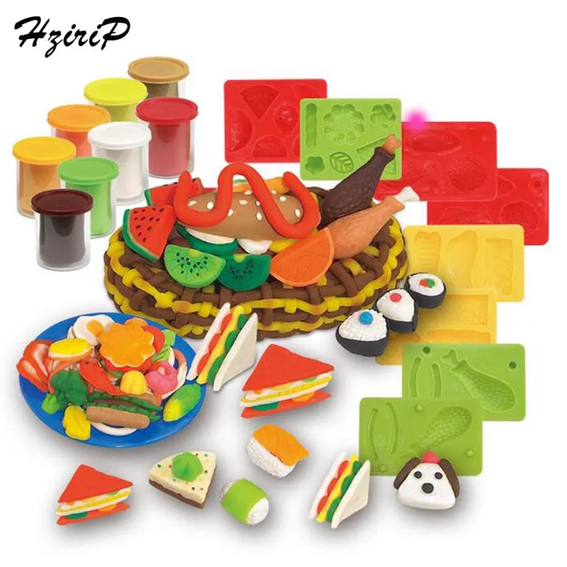 

HziriP 23Pcs/set New Children Modeling Clay Toy Set Food Colorful Plasticine Clay Suit Molds slime Tool Set Kit For Kids Gifts