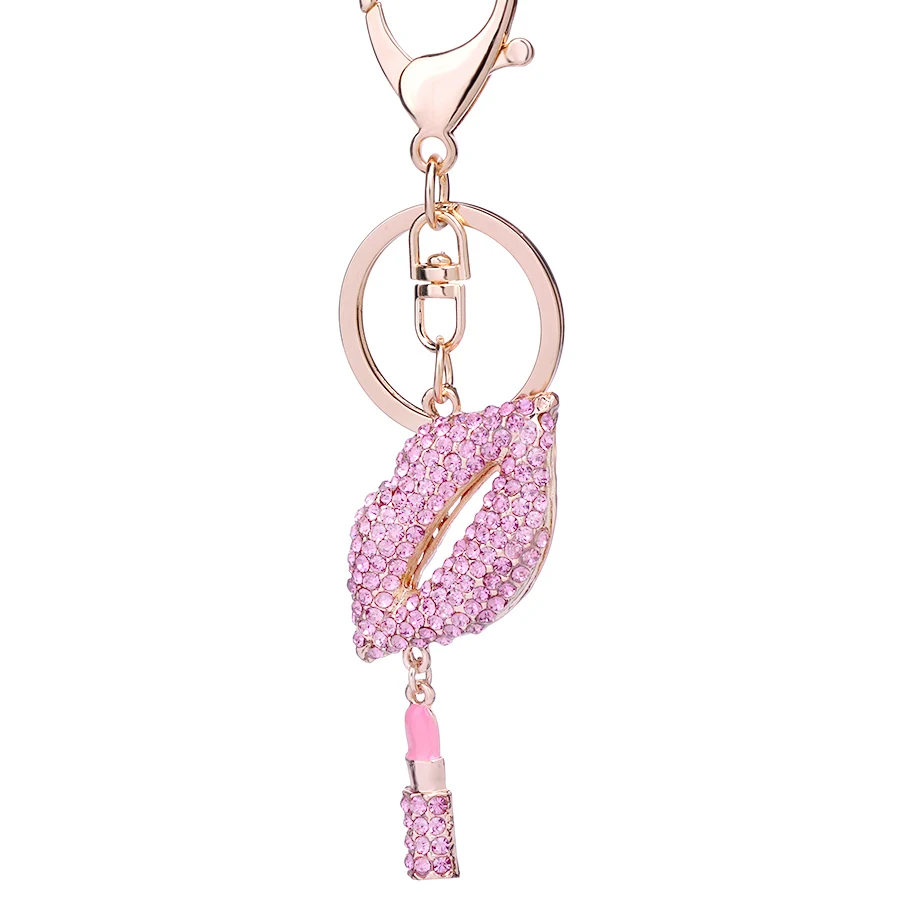 Charm Rhinestone Exquisite Sexy Lips Lipstick Key Chains Ring Holder