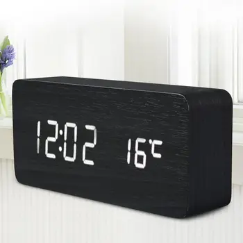 

Alarm Clock Table Digital Led Wooden Alarm-Clock Snooze Calendar Display Time