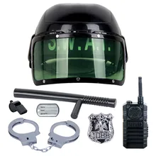 7Pcs set kids toys Riot Police Hat Cosplay Kids Helmet Cop Handcuffs Walkie Talkie Badge Pretend