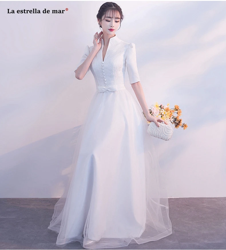 Vestido dama de honor boda 2019, новинка, круглый вырез, 3/4 рукав, ALine, золото, шампанское, серебро, кружево, свадебное платье с блестками, длинное