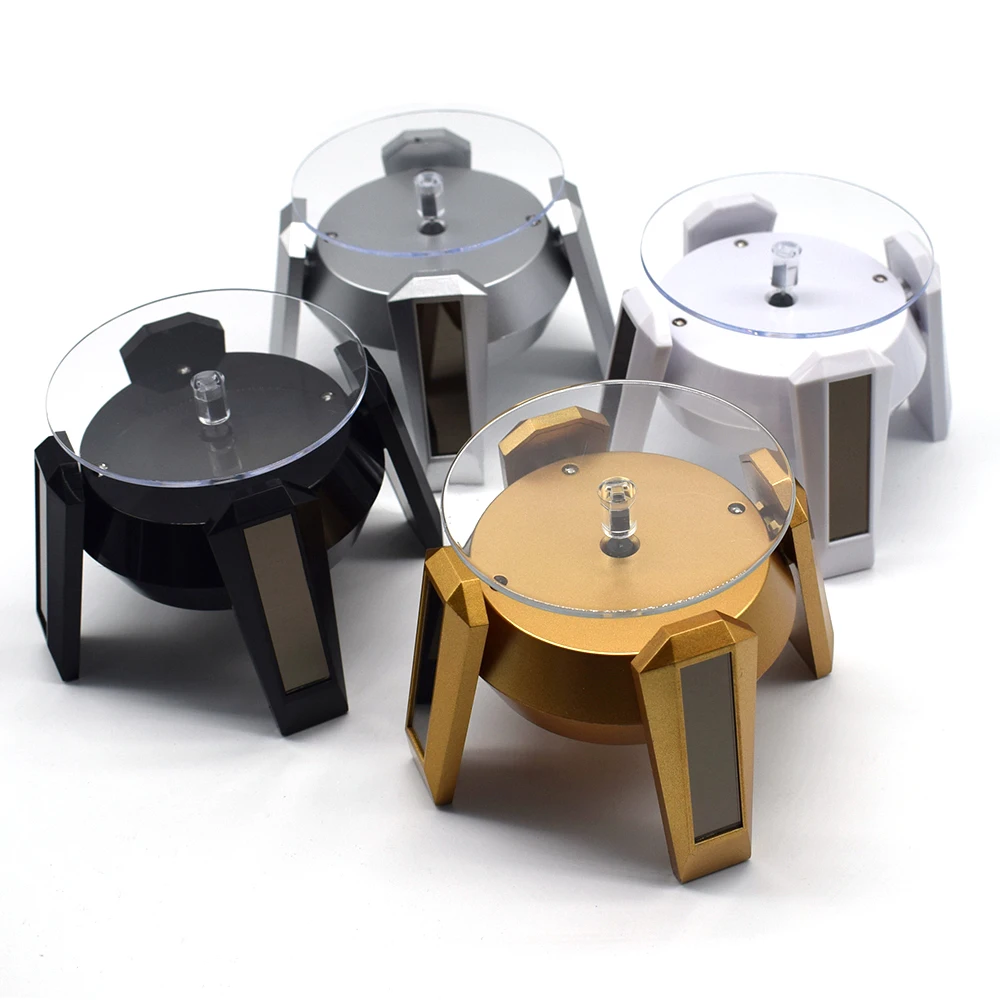 

1PCS Solar Showcase 360 Turntable Rotating Display with Blue LED Jewelry Watch Ring Phone Stand Displays