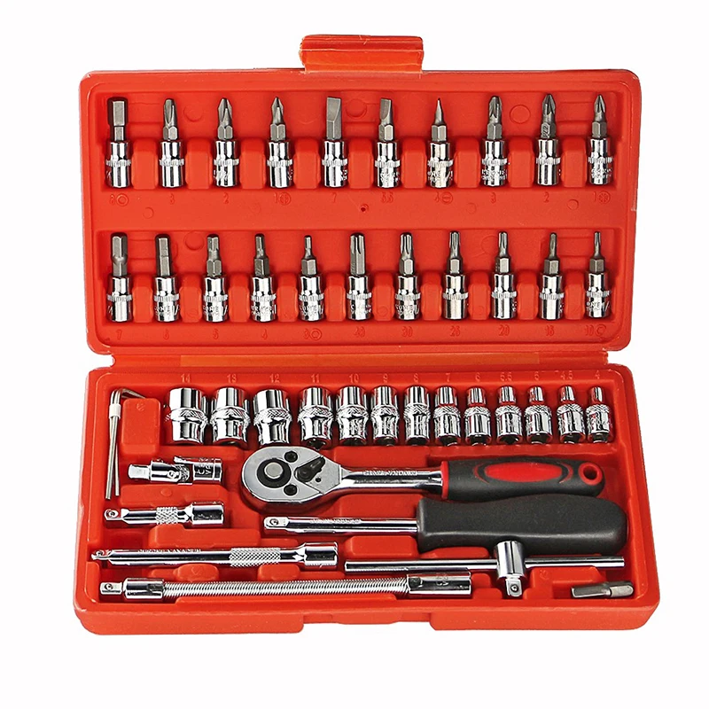 

46 pcs High Quality Torque Wrench Socket Set Car Repair Tool Ratchet Set Combination Bit a set of keys Chrome Vanadium in box