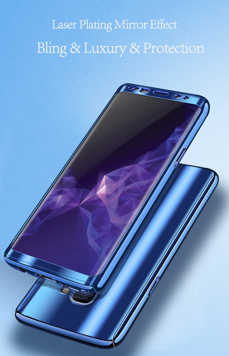 Зеркальный чехол с покрытием на 360 градусов для Samsung S9 S8 Plus Твердый полной защитой