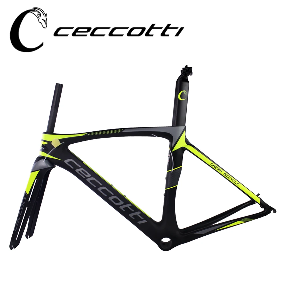 

New arrived carbon bike frame Ceccotti C09-1 yellow chinese branded carbon frame with headset and seat post clamp