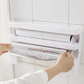 

Plastic Wrap Dispenser Refrigerator Cling Film Cutting Storage Rack Wrap Cutter Wall Sauce Bottle Kitchen Organizer Towel Holder