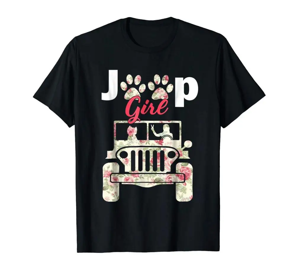 

Jeep Girl with Her Dog Lover Hippie Flower Gift Racer Shirt Homme 2019 New Print Suit Men's Short Sleeve Hot Slim Band T Shirts