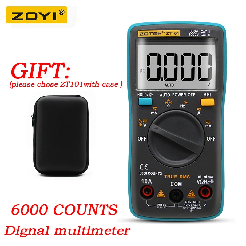 Medidor de Tensão Zoyi Rm101 Zt101 Backlight Multímetro Digital Ac e dc Amperímetro 6000 Counts Ac e dc Amperímetro Voltímetro Ohm Medidor Portátil