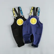 Штаны для малышей; сезон осень-зима; Комбинезоны для маленьких мальчиков и девочек; брюки; Детские хлопковые брюки с надписью «смайлик» для мальчиков; Комбинезон для маленьких девочек; одежда