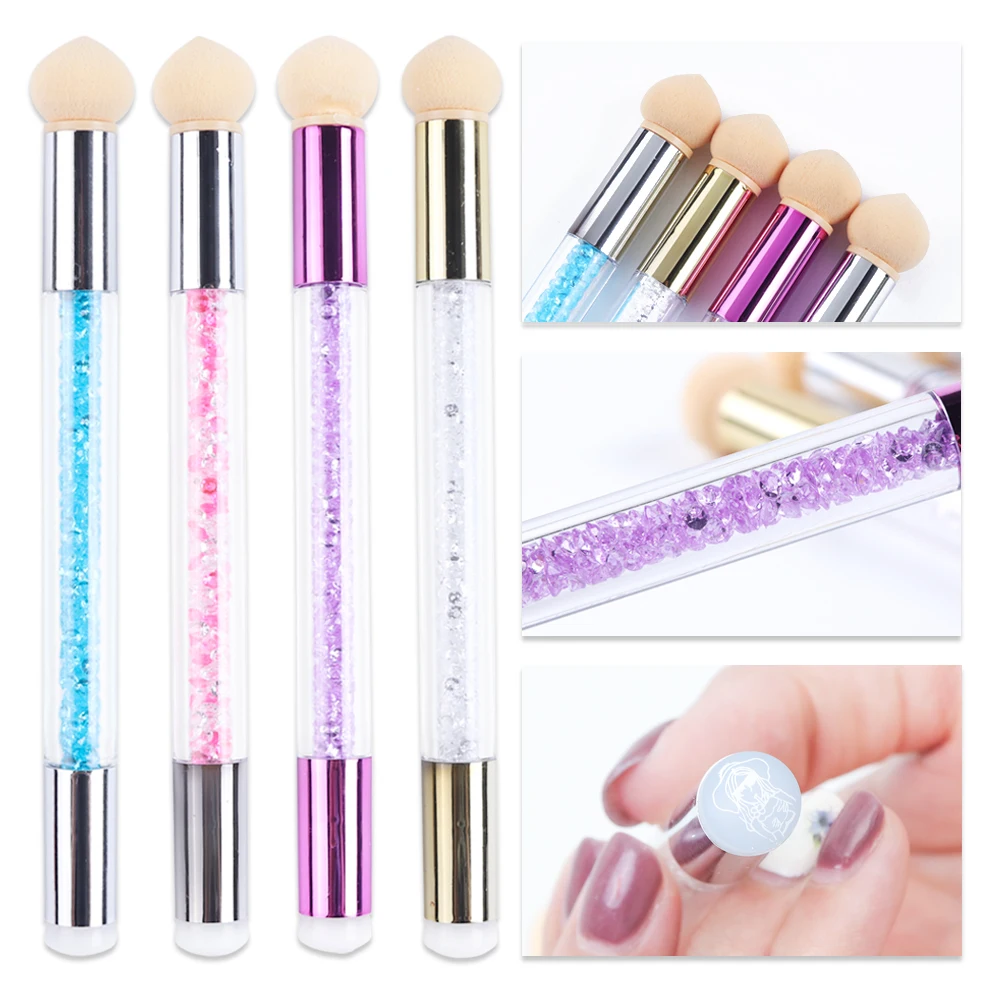 

1pc Nail Art Brush Sponge Silicone Acrylic Pen Gradient Blooming Replaceable Rhinestone Handle Stamping Tools for Manicure BE944