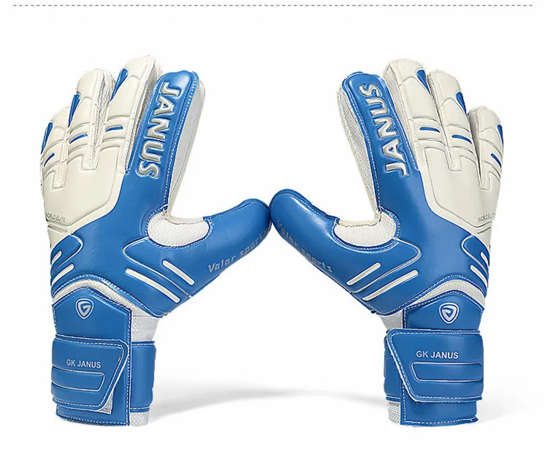 JANUS вратарские перчатки, полностью латексные сетчатые профессиональные футбольные вратарские перчатки, утолщенные защитные перчатки для пальцев, Вратарские футбольные перчатки - Цвет: Синий