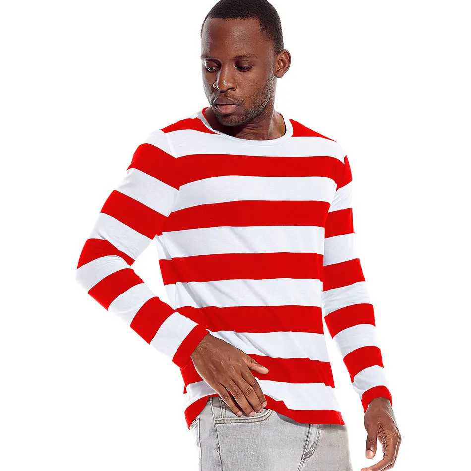 Black White Striped Tees for Men Long 