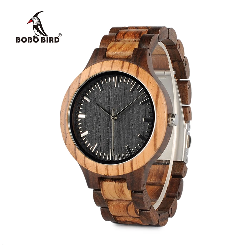 BOBO BIRD WD30 Brand Designer Mens Zebra Wood Watch Wooden Band Quartz Watches for Men Japan miyota 2035 Watch in Wood Box