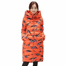 New Coat women cotton long section hooded printing Korean winter coat thicker Slim Down padded jacket