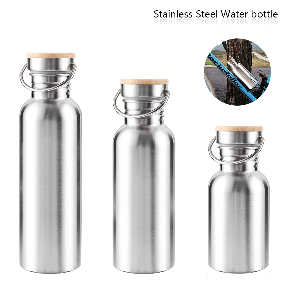 

Single Wall Stainless Steel Water Bottle Lid Sports Leak-proof Food Jar Bamboo Lid Travel Cycling Hiking Camping 0.35/0.5/0.75L
