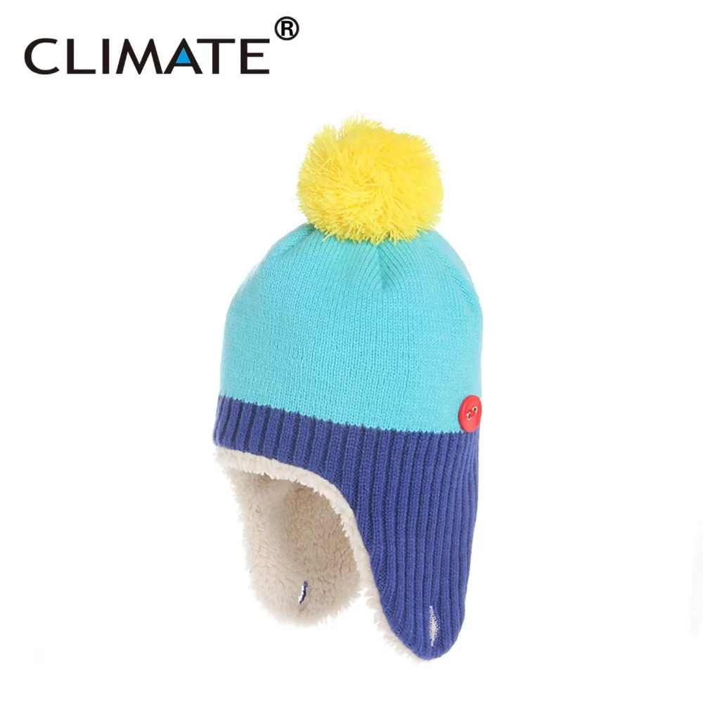 

CLIMATE Children Kid Colorful Warm Pompon Knitted Beanie Cute Pure Contrast Color Soft Winter Warm Thick Skullies Hats Unisex