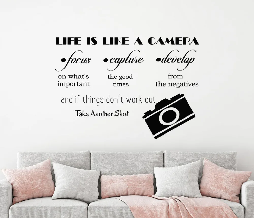 

New Wall Decal Quote Life Is Like A Camera Vinyl DIY Self-Adhesive Sticker Photo Studio Home Decor High Quality Art Mural LA744