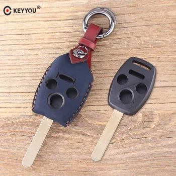 

KEYYOU High quality 3 buttons leather car key cover Fob case key ring keychain holder For Honda Odyssey Rigeline Accord