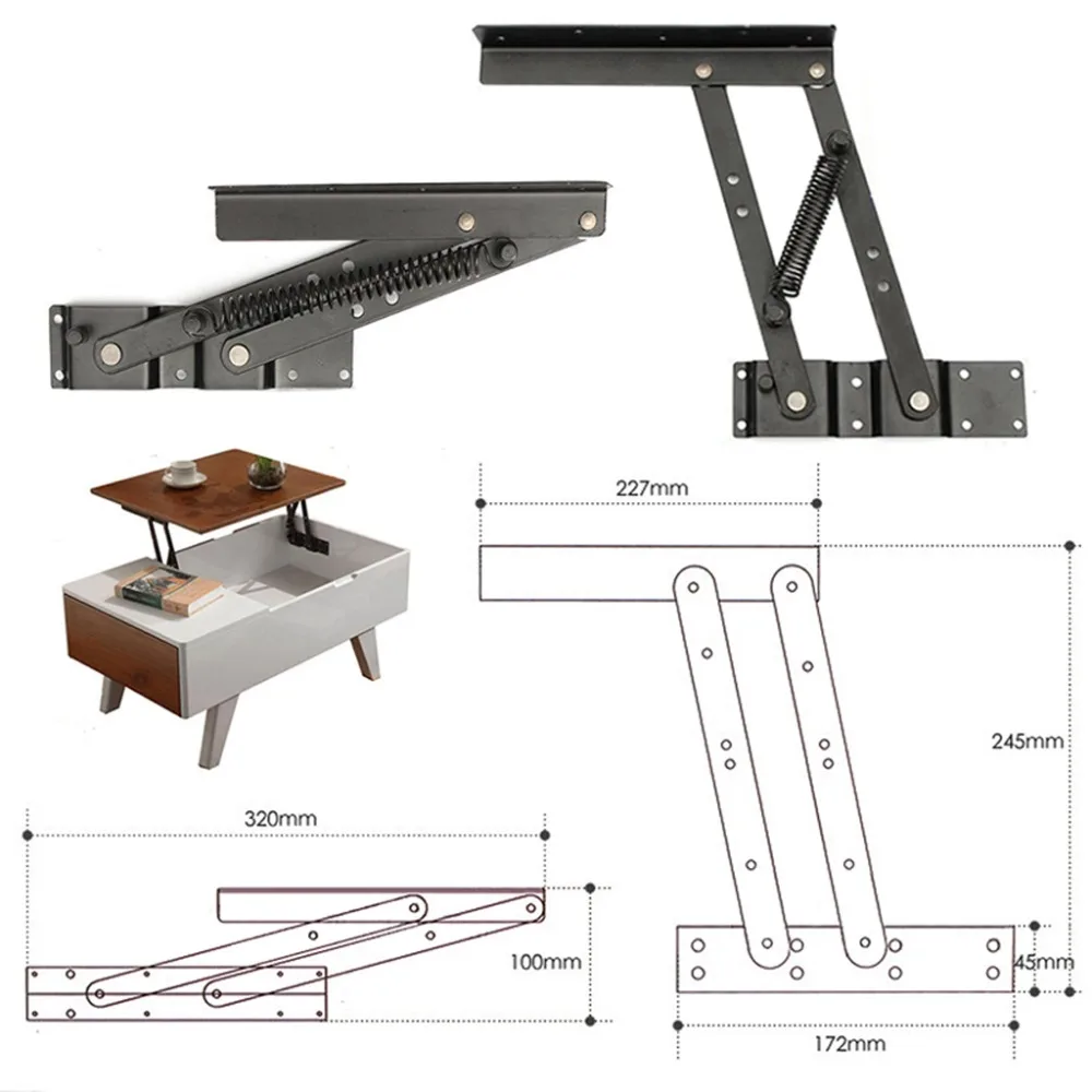 1Pair Lift Up Top Coffee Table Lifting Frame Mechanism Spring Hinge Hardware