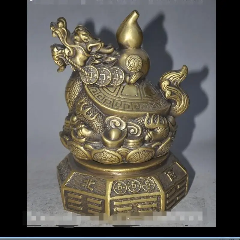 

zhaorui4884406+ +7" chinese brass wealth money coin ingot Gourd Dragon turtle Rotate lucky statue