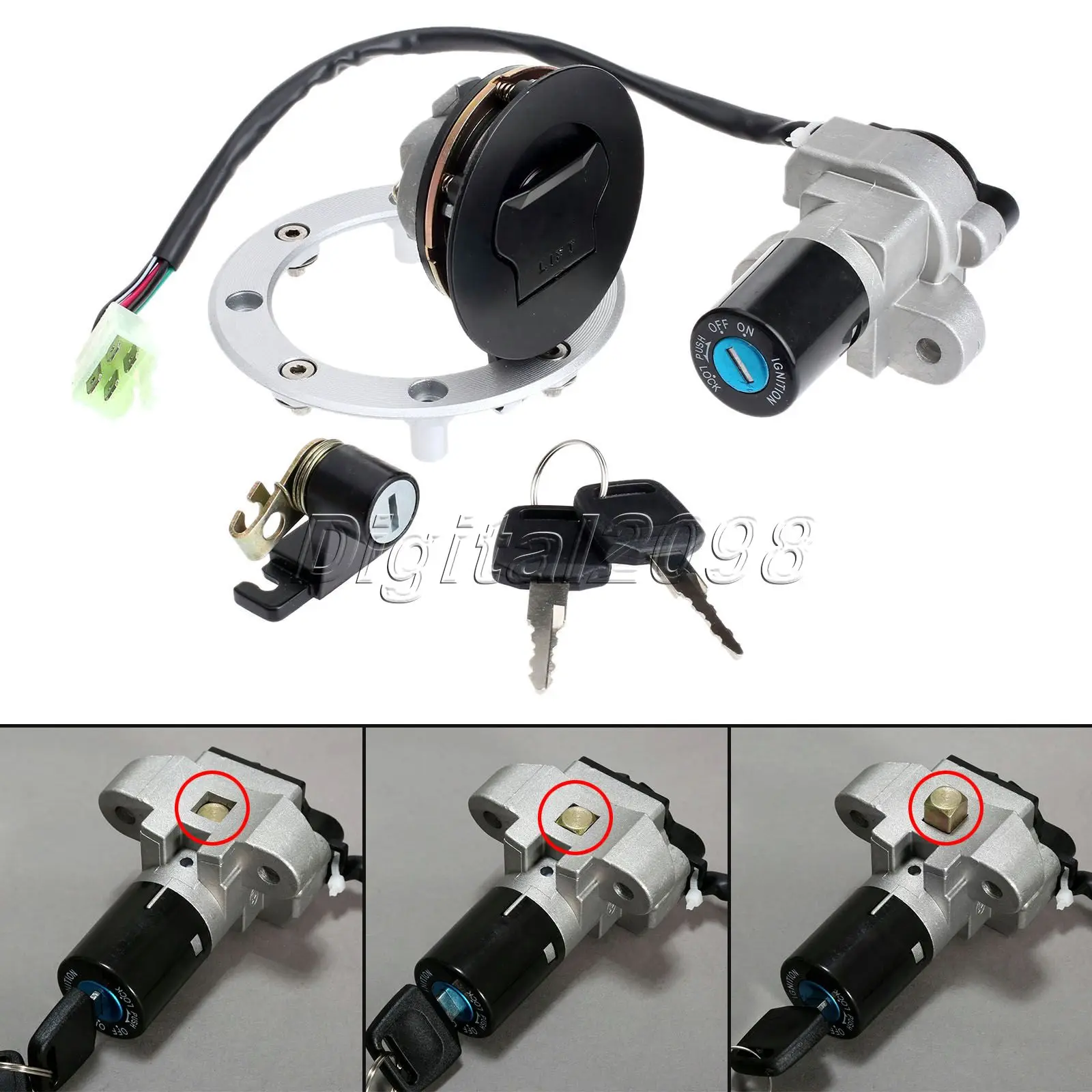 

Motorcycles Fuel Gas Cap Cover+Ignition Switch Lock+Seat Lock+Key Set for Suzuki GSF250/GSF400 Bandit GSX750 GSX600 GS500 94-99