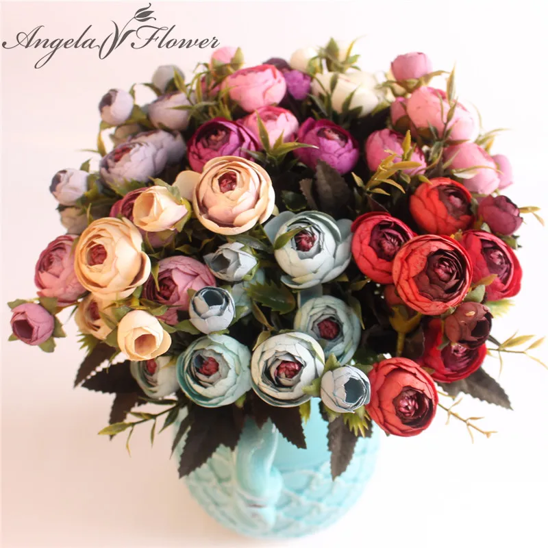 

Silk flower artificial snow tea buds europe and USA style camellia flower small bouquet wedding decoration home table decor