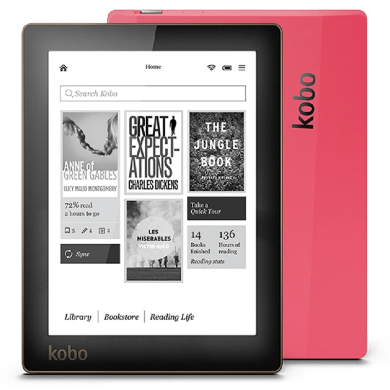 eBook eReader Kobo Aura N514 e-ink 6 inch resolution 1024x758 WiFi 4GB  built-in front light ebook reader