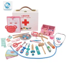 Children s doctor toy kit injection tool wooden simulation Real Life medicine box girl toys gifts