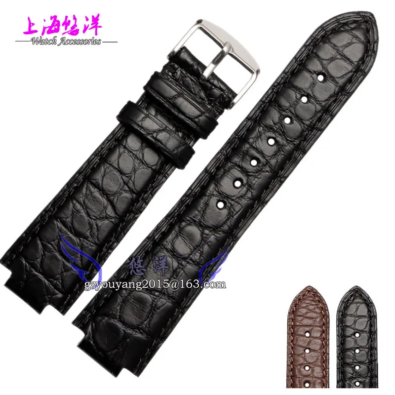 Alligator leather strap with male convex mouth black brown 21 12mm