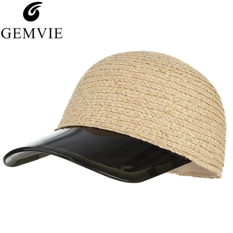 

GEMVIE Summer Baseball Cap New Straw Hat For Men Women Rubber Brim Patchwork Raffia Woven Unisex Snapback Cap Sport Baseball Hat