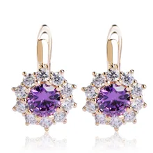 Blucome Elegant Фиолетовый Цветок Серьги Женщины Девушки Полные Уха Медь Аксессуары Свадьба Bijoux женщины цветок полный циркон золото покрыли серьги Цветы серьги гвоздики КОНФЕТЫ Духи серьги с зеленым камнем серьги