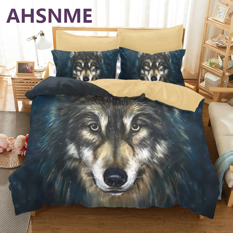 AHSNME (1 pcs Capa de Edredon + 2 Pcs Fronha) Padrão Animal 3D Lobos jogo do Fundamento da América Do Norte Da Califórnia rei
