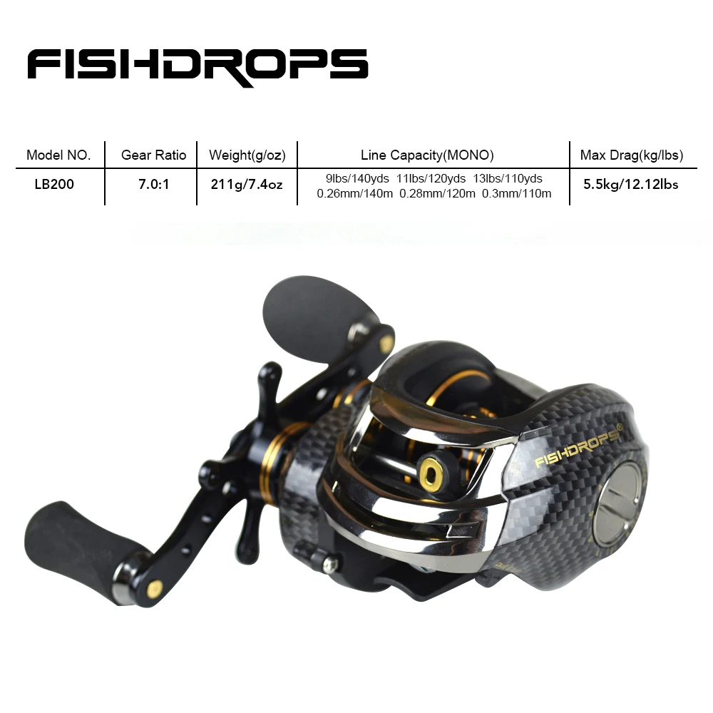 Рыболовная катушка Fishdrops для заброса приманки, рыболовные катушки, Передаточное отношение 7,0: 1, двойная тормозная система, катушки для заброса приманки в соленой воде (art.: 7a205a716) - 7a205a716