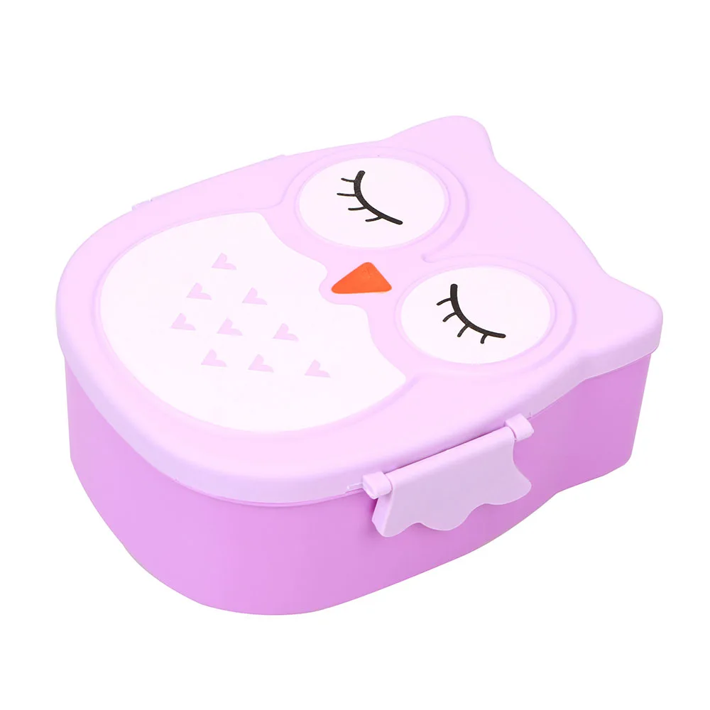 900ML Owl Shape Lunch Box Children Bento Boxes Lunchbox with Spoon Fork Cute Kitchen Accessories Food Container Storage Case - Color: Purple