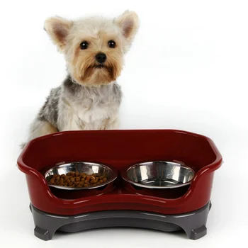 

Pet Stainless Steel Anti-drop Double Bowl Higher Splash Proof Baffle Anti-sliding Dog Dishes for Pet Dog Cat Feed 32.5x22x12cm