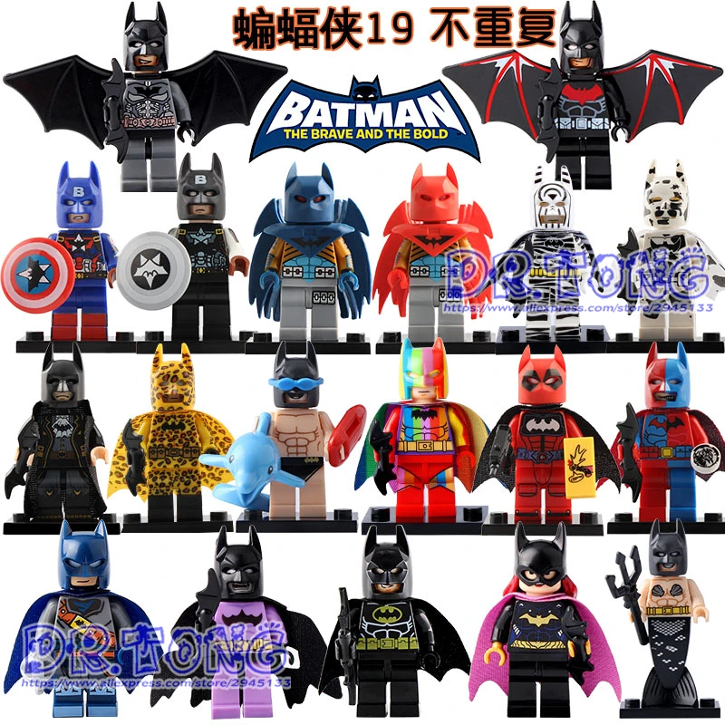 

DR.TONG DC Super Heroes Batman Action Figure Deadpool Tuxedo Cow Rainbow Batman Series Building Blocks Bricks Toys for Children