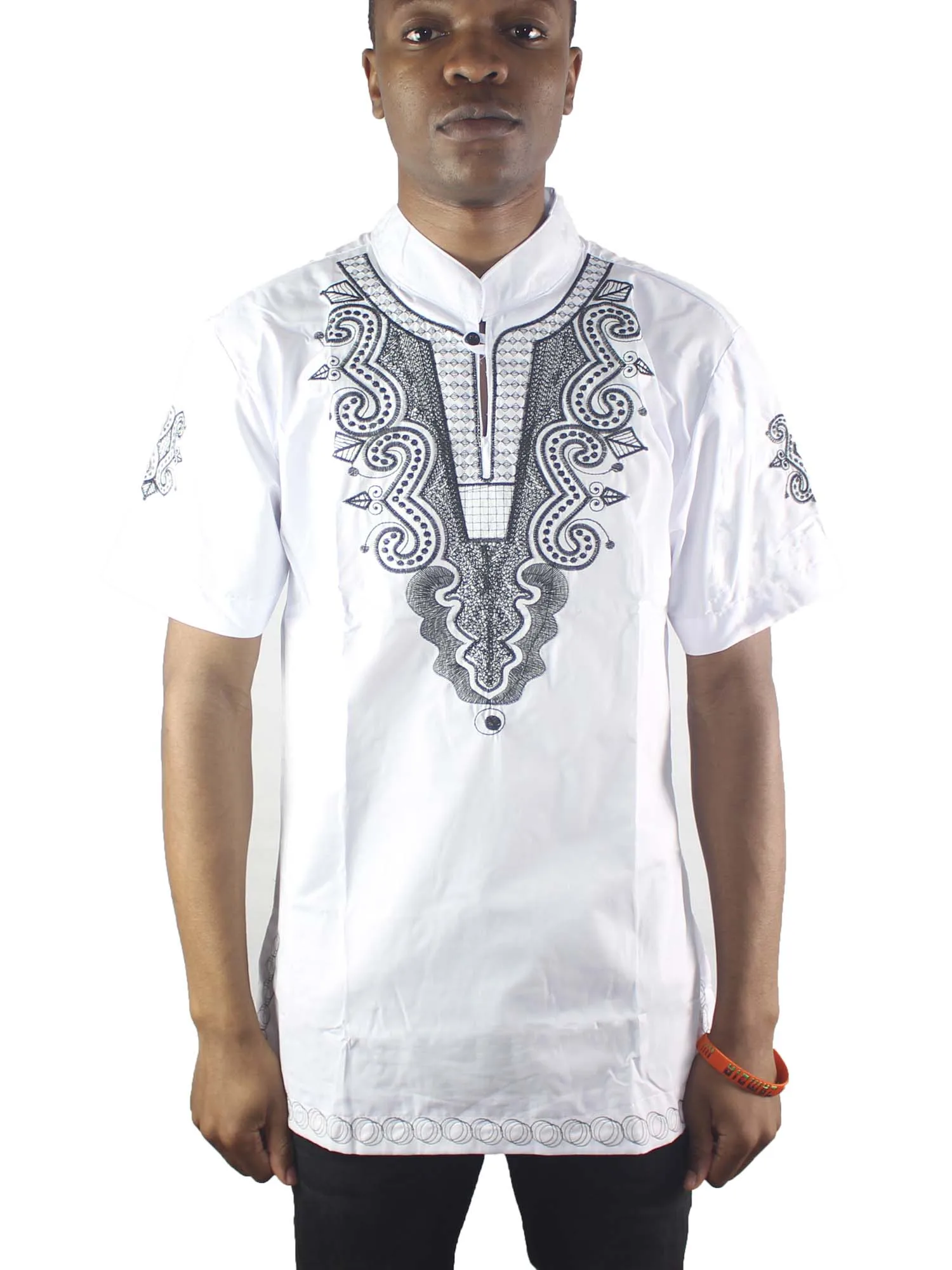 

Cotton Both Side Embroidery Men`s Ethnic Tops Side Slit Mandarin Neck Muslim Shirts for Summer
