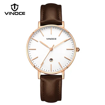 

VINOCE Genuine Leather Women Watches Luxury Ultra Thin Quartz Watch Relogio Feminino 2019 reloj mujer Wrist Watch #V9648