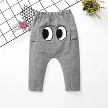 Осенние длинные Хлопковые Штаны-шаровары с большими глазами для маленьких мальчиков и девочек, Брюки Повседневная одежда для малышей 0-4 лет