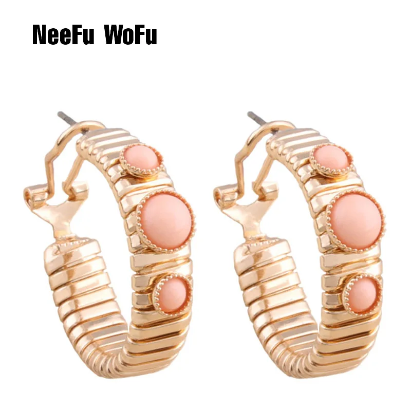 NeeFu WoFu серьги-кольца серьга-пружина металлический ретро камень большая серьга для женщин большой длинный Brinco ухо Oorbellen подарок - Окраска металла: Apricot