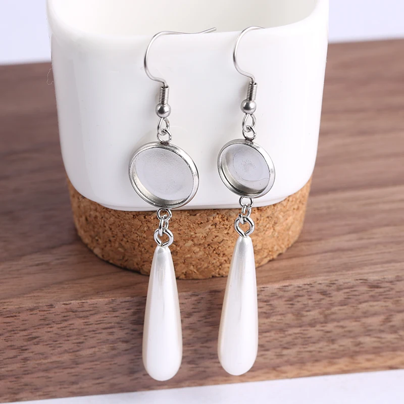 10pcs Stainless Steel Earring Base Settings Cabochon Blank Frame DIY Accessories