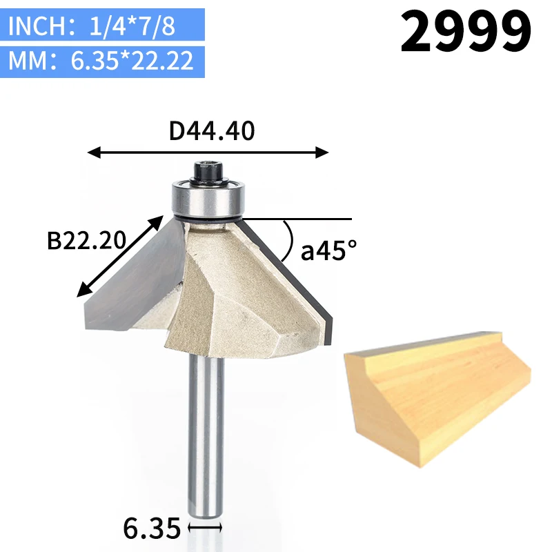 HUHAO 1 шт. 1/" хвостовик фаски Фрезы для дерева конский нос бит 45 градусов ЧПУ Деревообрабатывающие инструменты две флейты Концевая фреза - Длина режущей кромки: 2999