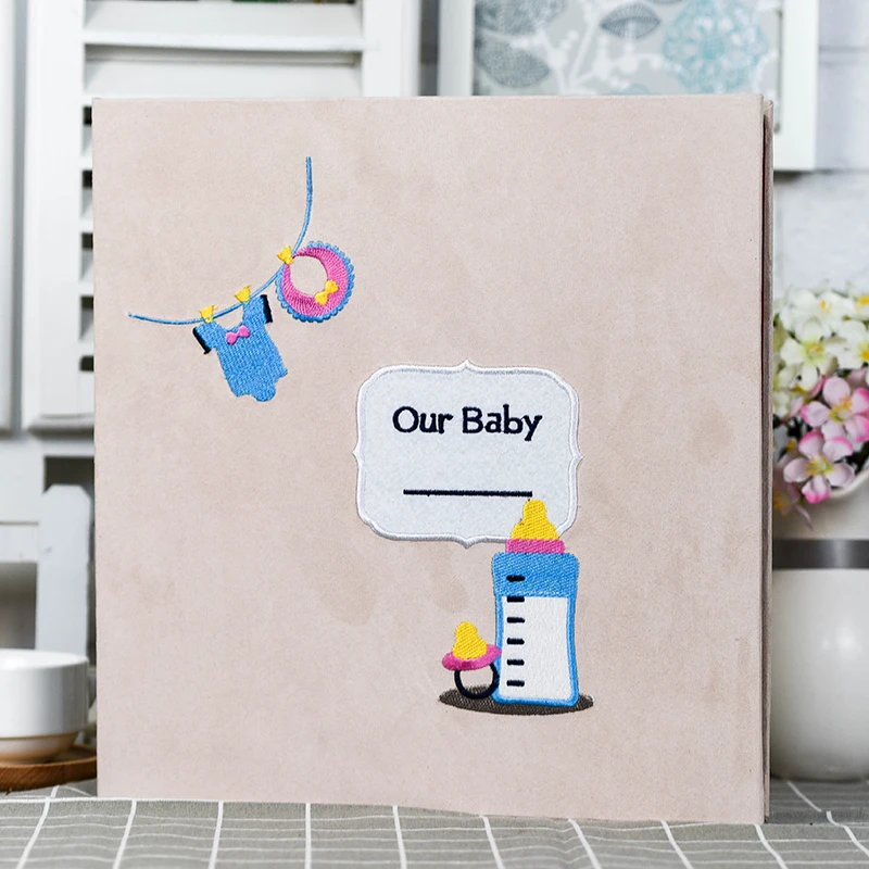 

Embroidery Suede Cover Black Sheets Self-adhesive Film Paste Type Photo Album Baby Growth DIY Album Fotografico Sticky Type
