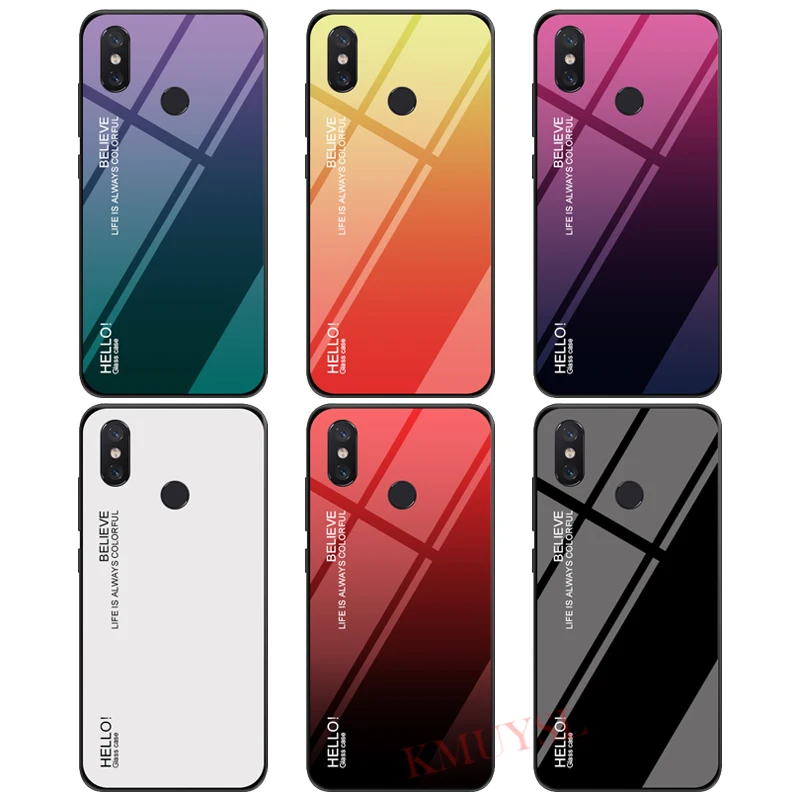 

Colorful Gradient Tempered Glass Case for Xiaomi Mi 8 Lite A2 A1 5X 6X Max 3 On Redmi 6A 5 Plus S2 Note 5 6 Pro 4X Cover Fundas