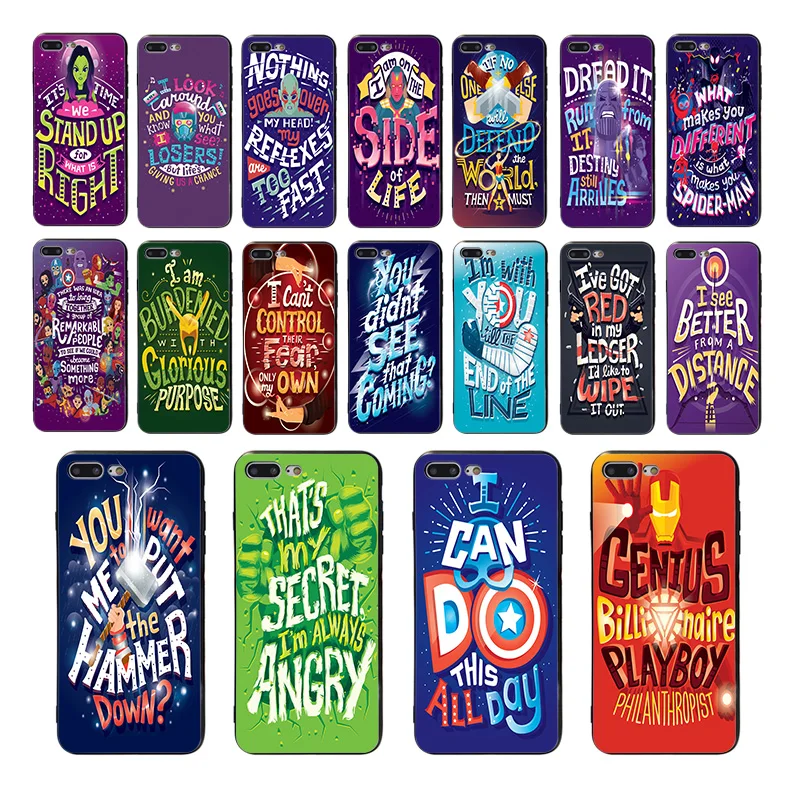 

MARVEL Superheroes Lettering Series design Soft black silicone Phone Cases For iphone X XS XR XSMAX 7 8 6 6S plus 5 5S TPU shell